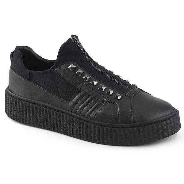 Demonia Sneeker-125 Black Canvas/Black Faux Leather Schuhe Herren D194-065 Gothic Sneakers Schwarz Deutschland SALE